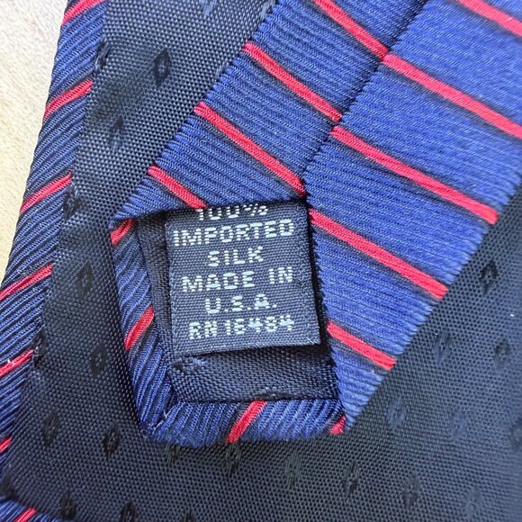 Elizabeth Nell Blue Silk Striped Tie With Red Detail Classic Necktie Made In USA - Picture 3 of 8